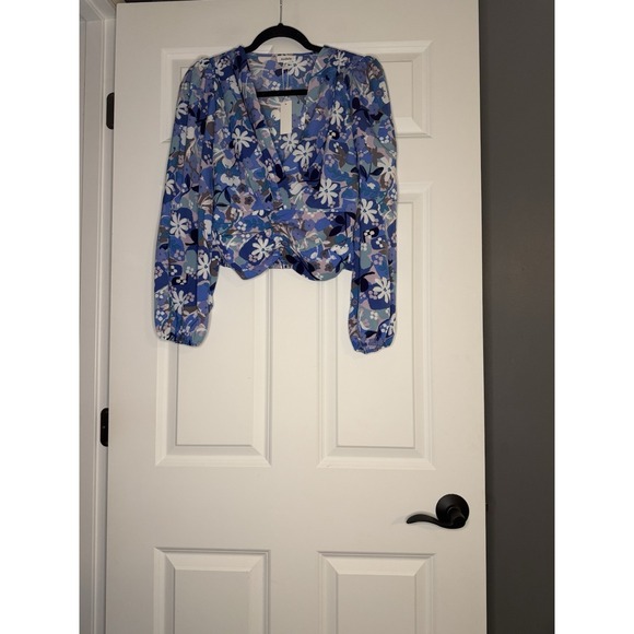 Audele Tops - Adele Floral Surplice V Neck Blouse Smocked Hem Boho Chic XS Nwr